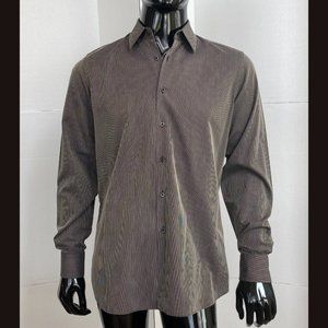 Prada Brown Stitch Striped Spread Collar Cotton Dress Shirt Size 16